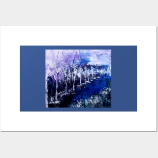 Purple blue and black with detailing of white semi abstract river scape painting Posters and Art